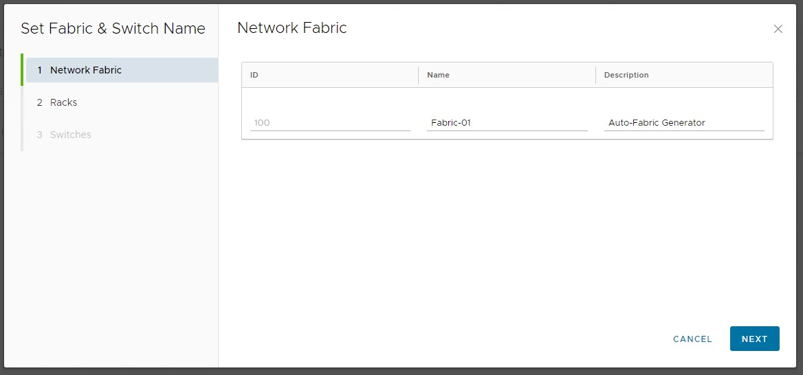 Network Fabric name changed to Fabric-01